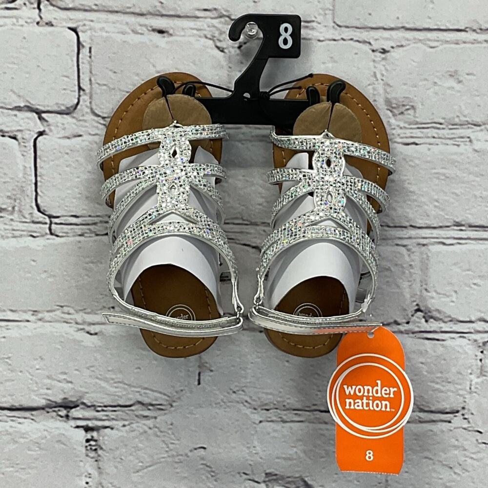 Wonder Nation Sandals Toddler Girls Size 8 Silver Bling Thong Vacation Summer